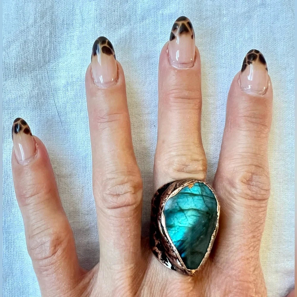 Aqua Dragons Eye Flash Labradorite Ring Sz 6, 7, 8 - Picture 4 of 12